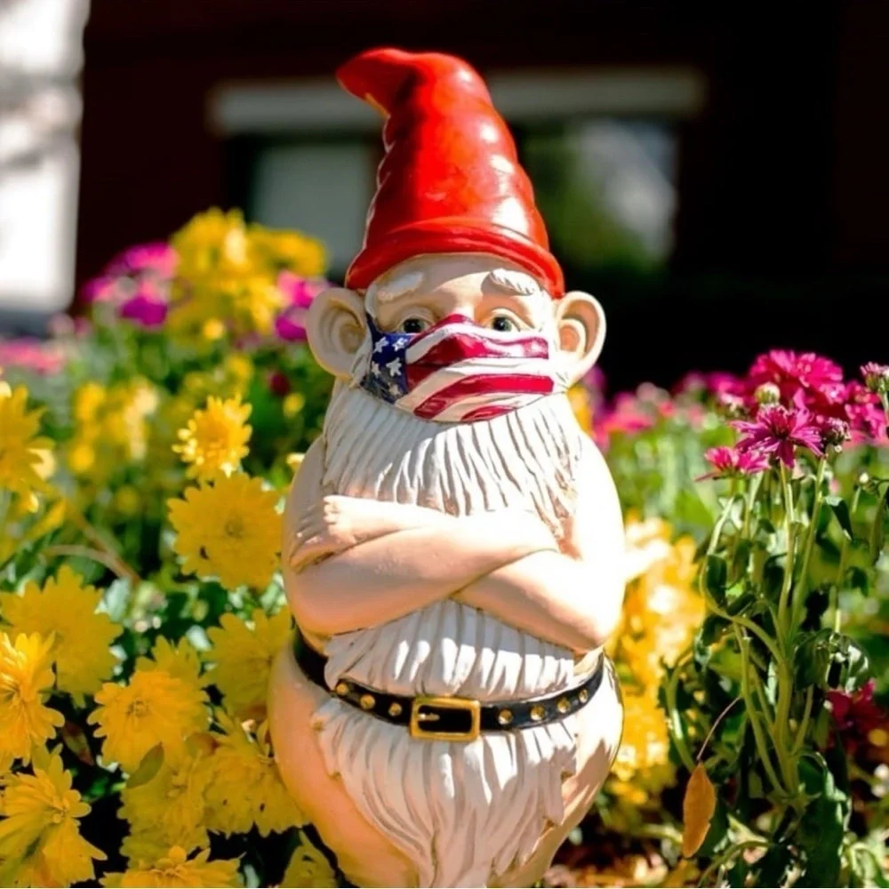 Patriotic Garden Gnome with Red Hat collectors Covid series wearing face mask
